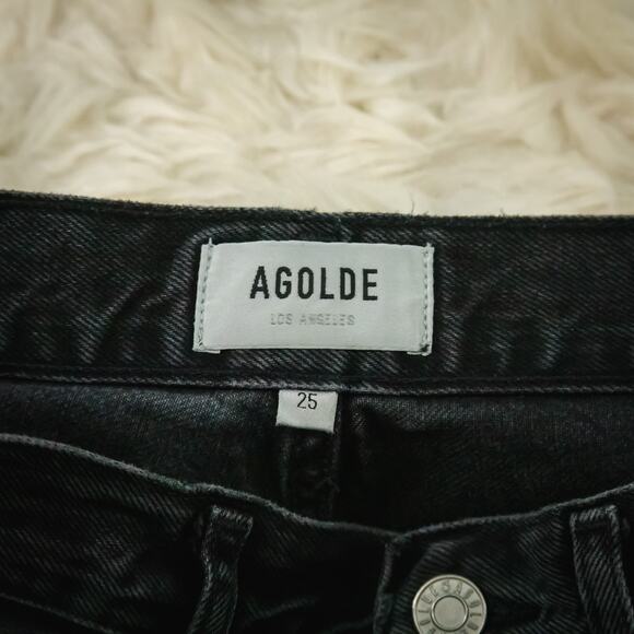 Agolde Size 25 Black Riley High Waist Straight Leg Crop Cropped Cotton Jeans - Picture 4 of 7